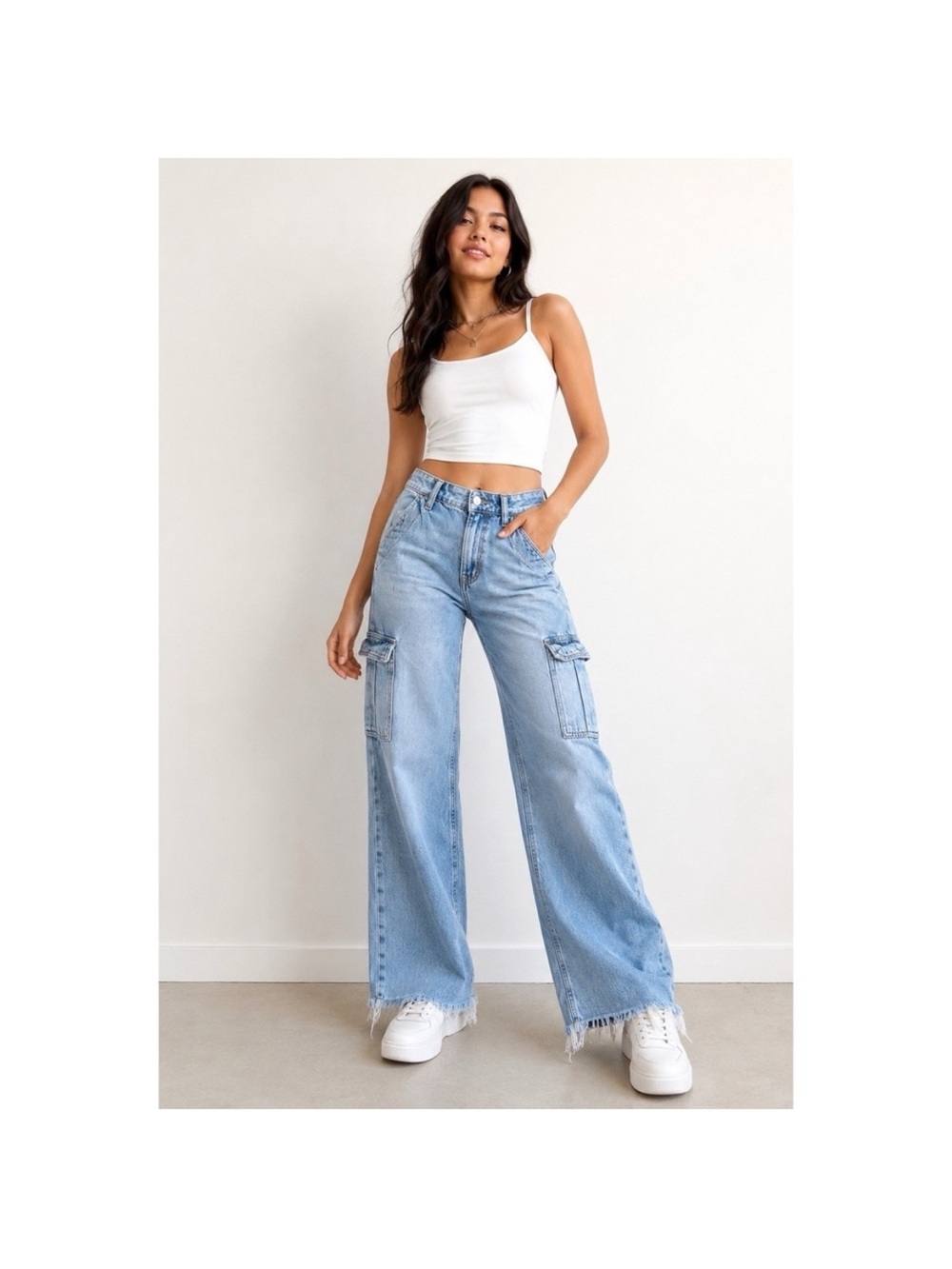 Aeropostale Light Blue Women's Wide Leg Cargo Jeans